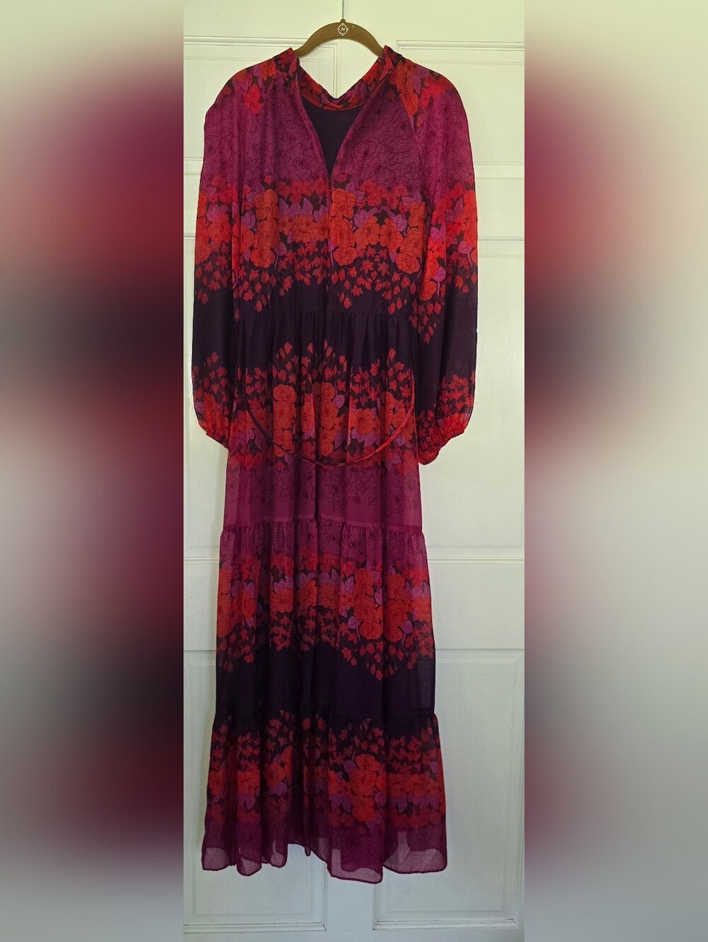 Long Sleeve Floral Ombre Maxi Dress in Red and Black